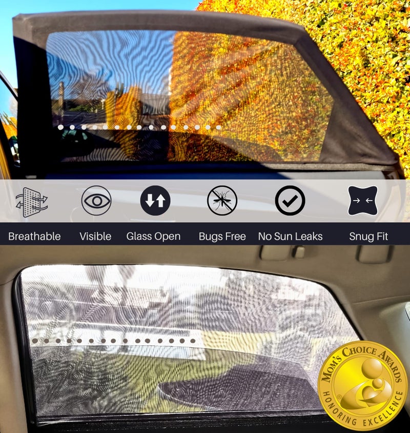 Qualizzi ML/Car Window Sun Shades (12 Sizes) for Large Cars & SUVs - Heat-Blocking Mesh Screens to Protect Back Seat from Sun, UV & Bugs, Cooler Travel for Kids, 2-Pack by Qualizzi - Image 3